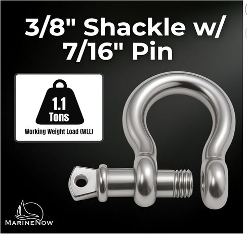 MarineNow US Type 316 Stainless Steel Bow Shackle with Over Size Screw Pin for Anchor, Towing, Off Road Recovery (0.375" 3/8 with 7/16" Pin 1.1T WLL, 10-Pack) in Kuwait
