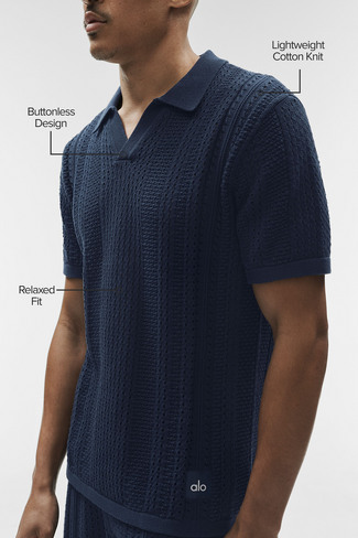 Alo Yoga Coastline Knit Short Sleeve Polo - Navy in Kuwait