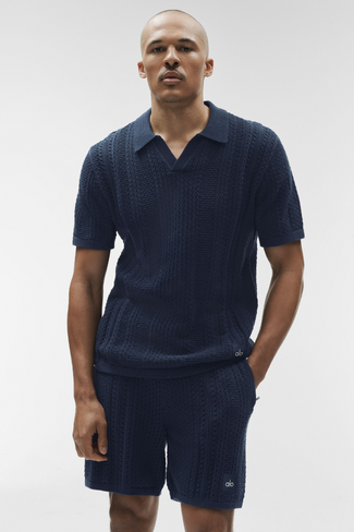 Alo Yoga Coastline Knit Short Sleeve Polo - Navy in Kuwait