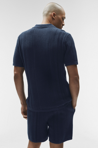 Alo Yoga Coastline Knit Short Sleeve Polo - Navy in Kuwait