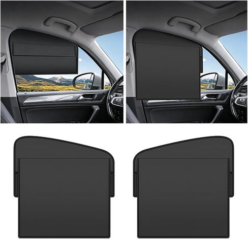 2PCS Universal Car Window Sun Shade, Car Sunshade for Side Window, Black, Opaque, Static-Cling Sunshade, Provides Full Sun Protection and Light Blockage, Quick-Install Car Sunshade for Side Windows in Kuwait