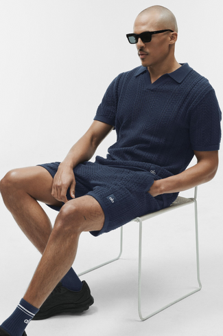 Alo Yoga Coastline Knit Short Sleeve Polo - Navy in Kuwait