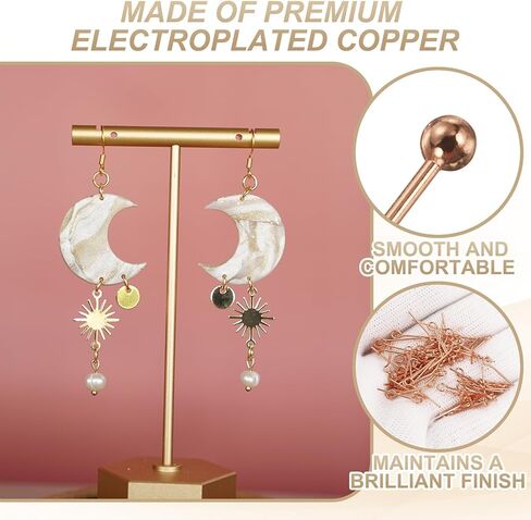 HARFINGTON 100pcs Ball Head Pins 1.97" 50mm Round Head Pins for Earring Pendant Necklace Bracelet Charm Jewelry Making Findings DIY Craft, Rose Gold in Kuwait