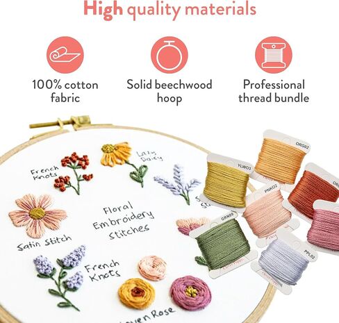 طقم تطريز للمبتدئين من Clever Poppy Floral Stitch Sampler - طقم تطريز سهل للمبتدئين مع الطوق والخيط والأنماط - طقم تطريز يدوي للبالغين والمراهقين - طقم تطريز كامل للمبتدئين in Kuwait