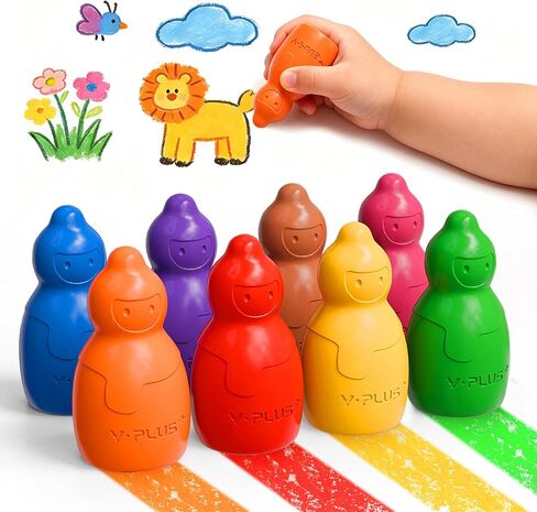 YPLUS Jumbo Toddler Crayons, 8 Stackable Easy-Grip Washable Crayons for Toddlers 1-3, Non-Toxic Preschool Coloring Supplies for Kids Ages 1-4 in Saudi Arabia