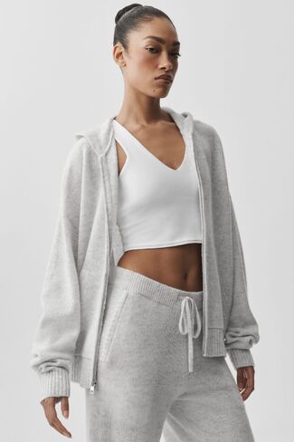 Alo Yoga Wool Cashmere New Class Full Zip Hoodie - White Heather in Kuwait