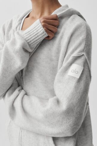 Alo Yoga Wool Cashmere New Class Full Zip Hoodie - White Heather in Kuwait