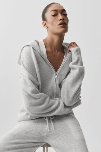 Alo Yoga Wool Cashmere New Class Full Zip Hoodie - White Heather in Kuwait