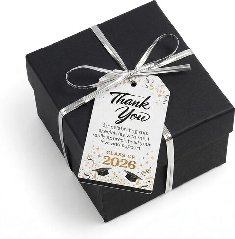 Class of 2026 Graduation Tags: Smudge-Proof Writable Cardstock 40Pcs 2x3.5 Rectangular Labels with 40 Metallic Ties for Party Favors, Floral Bouquets & Senior Year Ceremony Décor in Kuwait