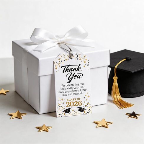 Class of 2026 Graduation Tags: Smudge-Proof Writable Cardstock 40Pcs 2x3.5 Rectangular Labels with 40 Metallic Ties for Party Favors, Floral Bouquets & Senior Year Ceremony Décor in Kuwait