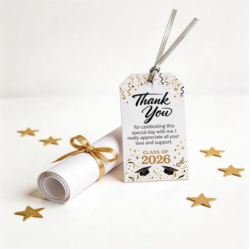 Class of 2026 Graduation Tags: Smudge-Proof Writable Cardstock 40Pcs 2x3.5 Rectangular Labels with 40 Metallic Ties for Party Favors, Floral Bouquets & Senior Year Ceremony Décor in Kuwait