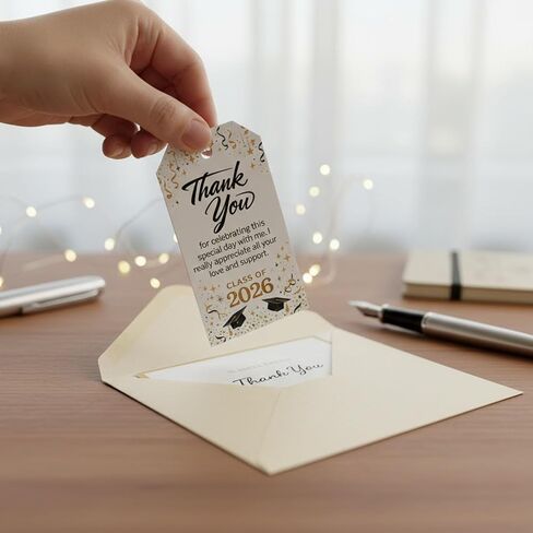 Class of 2026 Graduation Tags: Smudge-Proof Writable Cardstock 40Pcs 2x3.5 Rectangular Labels with 40 Metallic Ties for Party Favors, Floral Bouquets & Senior Year Ceremony Décor in Kuwait
