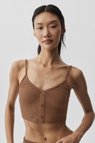 Alo Yoga Ribbed Delicate Lounge Tank - Sun Kissed Brown in Kuwait