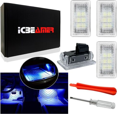 ICBEAMER لمجموعة مصابيح LED الداخلية Tesla: فائقة السطوع وسهلة التوصيل، مع أداة إزالة اللوحة. يناسب الموديل 3، S، Y، X. الجذع، الجذع، بركة الباب، القدم، تناسب ملحقات تيسلا (4 عبوات باللون الأرجواني) in Kuwait