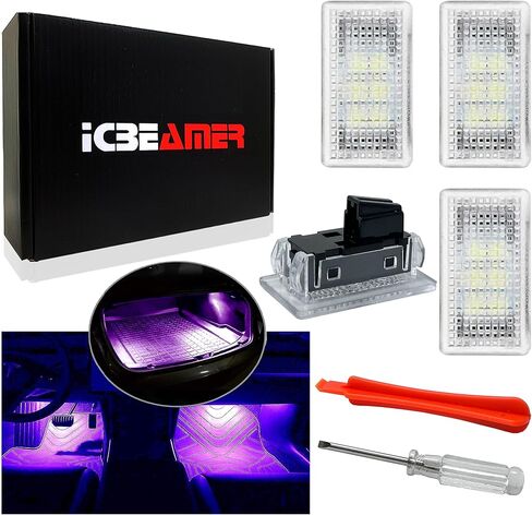 ICBEAMER For Tesla Interior LED Lights Kit: Ultra-bright, easy plug-in, with a panel removal tool. Fits Model 3, S, Y, X. Trunk, Frunk, Door Puddle, Foot-Well, Fit Tesla Accessories(4 Packs in Purple) in Saudi Arabia
