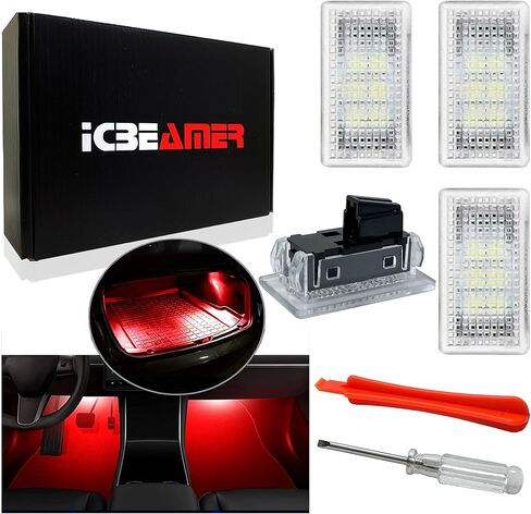ICBEAMER For Tesla Interior LED Lights Kit: Ultra-bright, easy plug-in, with a panel removal tool. Fits Model 3, S, Y, X. Trunk, Frunk, Door Puddle, Foot-Well, Fit Tesla Accessories(4 Packs in Purple) in Saudi Arabia
