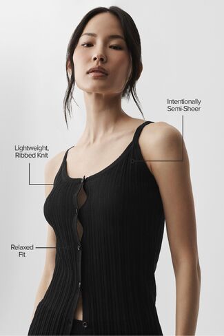 Alo Yoga Sweater Sunlit Button Down Tank - Black in Kuwait