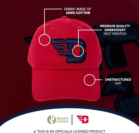 Desert Cactus University of Dayton Baseball Hat Flyers UD Brimmed Embroirderd Hats Cap Adjustable Cloth Strap Adult (Style B) Red in Saudi Arabia