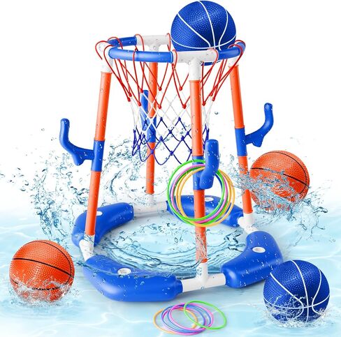 Pool Basketball Hoop Poolside, Floating Pool Toys with 4 Basketballs/1 Pump, Swimming Pool Games for Kids Adults, Water Basketball for Pool Basketball Games for Outdoor Indoor Play in Saudi Arabia