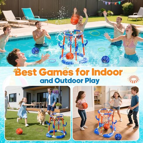 Pool Basketball Hoop Poolside, Floating Pool Toys with 4 Basketballs/1 Pump, Swimming Pool Games for Kids Adults, Water Basketball for Pool Basketball Games for Outdoor Indoor Play in Saudi Arabia