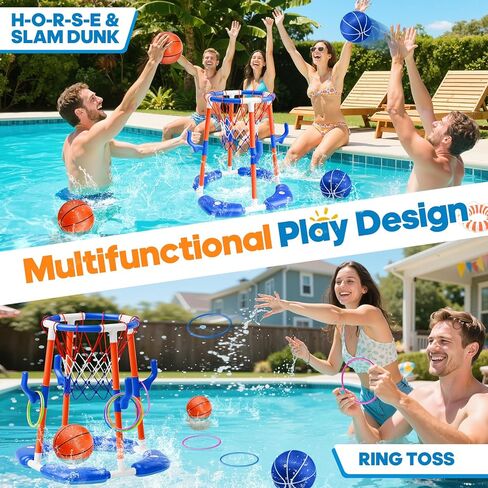Pool Basketball Hoop Poolside, Floating Pool Toys with 4 Basketballs/1 Pump, Swimming Pool Games for Kids Adults, Water Basketball for Pool Basketball Games for Outdoor Indoor Play in Saudi Arabia