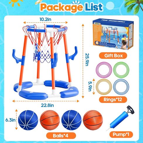Pool Basketball Hoop Poolside, Floating Pool Toys with 4 Basketballs/1 Pump, Swimming Pool Games for Kids Adults, Water Basketball for Pool Basketball Games for Outdoor Indoor Play in Saudi Arabia
