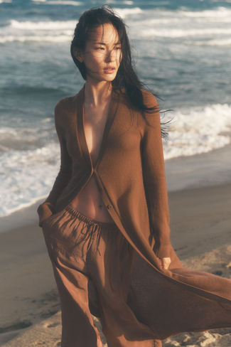 Alo Yoga Sheer Cashmere Long Cardigan - Sun Kissed Brown in Kuwait
