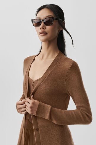 Alo Yoga Sheer Cashmere Long Cardigan - Sun Kissed Brown in Kuwait