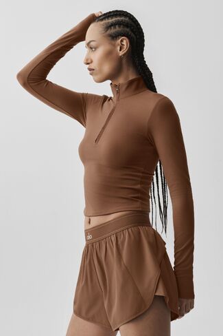 Alo Yoga ALO Softsculpt Precision 1/4 Zip Long Sleeve - Sun Kissed Brown in Kuwait
