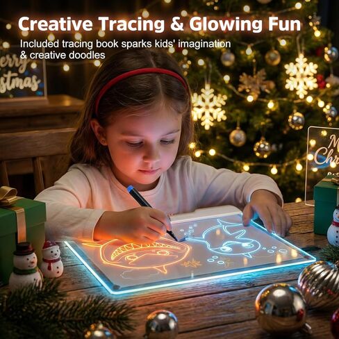 Led Drawing Board for Kids 16-Inch Rechargeable Doodle Glow Led Note Writing Message Board with Color Portable Light Up Drawing Pad Tablet Gifts for Teenage Girls, 12 Dry Erase Markers & Tracing Book in Kuwait