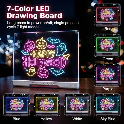 Led Drawing Board for Kids 16-Inch Rechargeable Doodle Glow Led Note Writing Message Board with Color Portable Light Up Drawing Pad Tablet Gifts for Teenage Girls, 12 Dry Erase Markers & Tracing Book in Kuwait