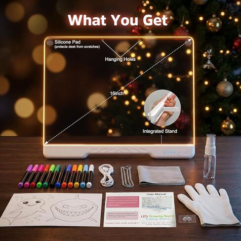 Led Drawing Board for Kids 16-Inch Rechargeable Doodle Glow Led Note Writing Message Board with Color Portable Light Up Drawing Pad Tablet Gifts for Teenage Girls, 12 Dry Erase Markers & Tracing Book in Kuwait