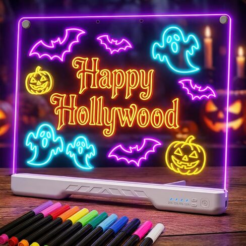 Led Drawing Board for Kids 16-Inch Rechargeable Doodle Glow Led Note Writing Message Board with Color Portable Light Up Drawing Pad Tablet Gifts for Teenage Girls, 12 Dry Erase Markers & Tracing Book in Kuwait