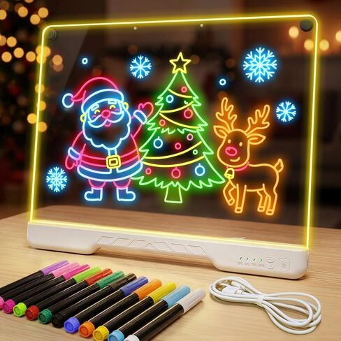 Led Drawing Board for Kids 16-Inch Rechargeable Doodle Glow Led Note Writing Message Board with Color Portable Light Up Drawing Pad Tablet Gifts for Teenage Girls, 12 Dry Erase Markers & Tracing Book in Kuwait
