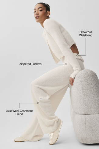 Alo Yoga Wool Cashmere High-Waist New Class Wide Leg Pant - Ivory in Kuwait