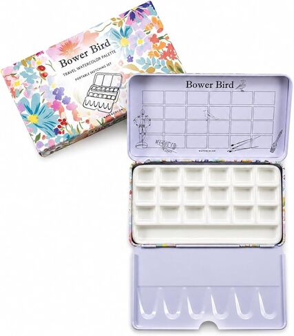Bower Bird Travel Watercolor Palette,Portable Ceramic Palette,Empty Paint Palette,Small Travel Metal Paint Boxwith Porcelain Palette (16Well) in Kuwait
