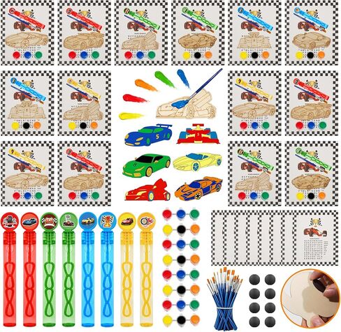 HandTool Race Car Party Favors,24 PCS DIY Wooden Car Painting Crafts Kit for Kids with Paints&Magnets,Bubble Wands,DIY Cards and Gift Bags,Birthday Supplies for Kids Classroom Rewards Gifts Bulk in Saudi Arabia