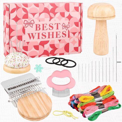 OrbitShell Mini Darning Loom, Mushroom Knit Patch Kit, Weft Comb, 50 Colors Thread & 12 Needles, Speedweve Patchmaker Weaving Loom for Mending Jeans Socks Clothes Repair DIY, Gifts for Craft Beginners in Kuwait