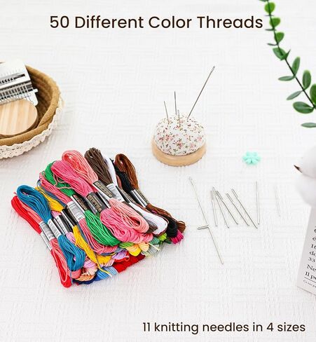 OrbitShell Mini Darning Loom, Mushroom Knit Patch Kit, Weft Comb, 50 Colors Thread & 12 Needles, Speedweve Patchmaker Weaving Loom for Mending Jeans Socks Clothes Repair DIY, Gifts for Craft Beginners in Kuwait