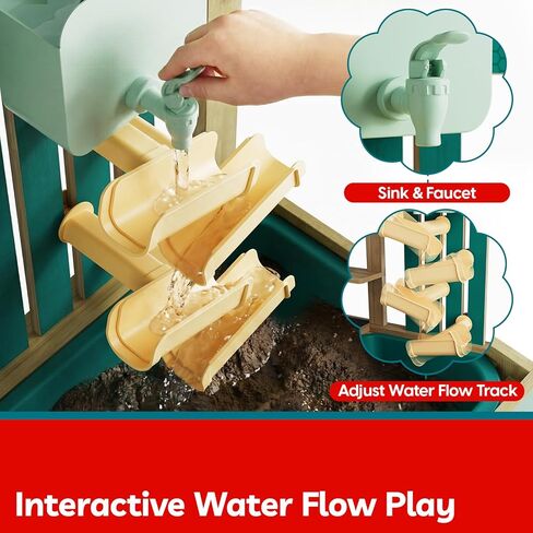TOP BRIGHT 4 In 1 Mud Kitchen for Kids, Wooden Outdoor Playhouse for Water & Sand Play, Cooking & Gardening Playset with Accessories, Sensory Table Set, Backyard Pretend Play Toy for Boys Girls Ages 3 in Kuwait