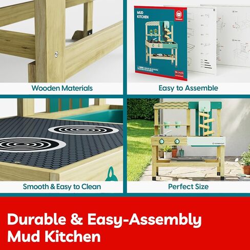 TOP BRIGHT 4 In 1 Mud Kitchen for Kids, Wooden Outdoor Playhouse for Water & Sand Play, Cooking & Gardening Playset with Accessories, Sensory Table Set, Backyard Pretend Play Toy for Boys Girls Ages 3 in Kuwait