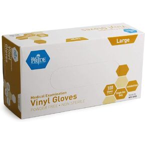MedPride Powder-Free Vinyl Exam Gloves, Large, Box/100