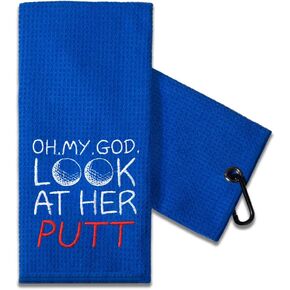 Funny Golf Towel Gift for Dad, Retirement Gifts for Men Golfer, Funny Golf Towel for Men, Embroidered Golf Towels for Golf Bags with Clip (Oh. My. God. Look at Her Putt)
