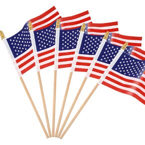 25 Pack Wooden Stick American Flags Hand Held Mini Small US Flags for American Independence Day(5.5 x 8 Inches)