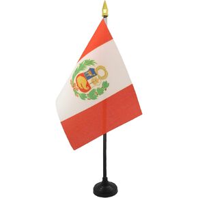 AZ FLAG Peru Table Flag 4'' x 6'' - Peruvian Desk Flag 15 x 10 cm - Golden Spear top