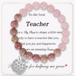 Teacher Appreciation Gifts Bracelets, Christmas Valentine Thanksgiving End of Year Teacher Gifts for Women Men, Personalized Beads Stretch Jewelry Bracelet with Gift Message Card