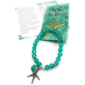 Smiling Wisdom - Aqua Starfish Story Stretch Bracelet Gift Set - You Make a Profound Difference - Friend Teacher Volunteer Caregiver - Teenage Woman - Small Medium (Aqua Starfish)