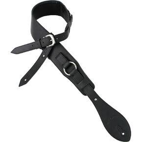 Walker And Williams G-815 Charcoal Black Reinforced Harness Guitar Strap With Padded Glove Leather Back And Nickel Plated Rings For Acoustic, Electric, And Bass Guitars