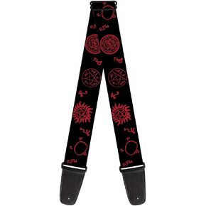 Buckle-Down Guitar Strap - Supernatural Symbols Scattered Black/Red - 2" Wide - 29-54" Length