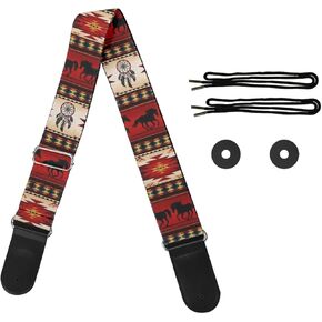 حلم الماسك الحصان حزام الغيتار الأزتيك الأمريكيين الأصليين الجلود ينتهي الغيتار الأشرطة الكتف نافاجو الأحمر الهندي القبلية الأشرطة الغيتار لباس القيثارات الصوتية الكهربائية - هدية لعازفي الجيتار in Kuwait